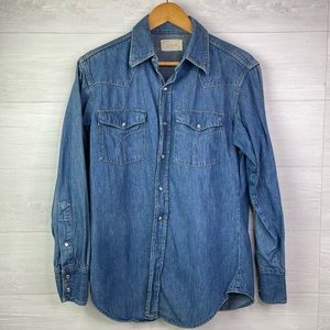 Vintage Rare Ranchcraft Penneys Denim Chambray Western Pearl Snap Shirt Size M